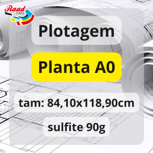 Plotagem Planta em A0 - Preto e Branco Sulfite 90gr 84,10x118,90cm 1x0 frente - preto e branco   