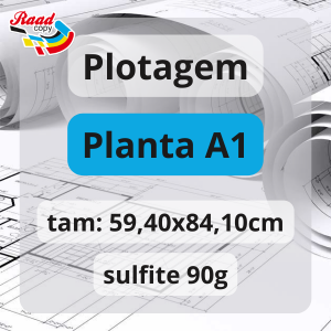 Plotagem Planta em A1 - Preto e Branco Sulfite 90gr 59,40x84,10cm 1x0 frente - preto e branco   